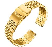 BINLUN Stainless Steel Watch Strap Replacement Metal Watch Bracelet 18mm 20mm 22mm 24mm 26mm Smart Watch Band for Men Women in Silver, Gold, Black, Rose Gold, Two Toned (24mm, Gold)