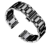 BINLUN Stainless Steel Watch Straps Thick Heavy Metal Watch Bracelets Polished Matte Brushed Finish Watch Bands Replacement for Men Women with Butterfly Clasp(Polished Black, 26mm)