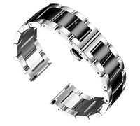 BINLUN Stainless Steel Watch Straps Thick Heavy Metal Watch Bracelets Polished Matte Brushed Finish Watch Bands Replacement for Men Women with Butterfly Clasp(Polished Silver and Black, 22mm)