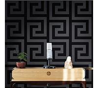 BINLUO Geometric Wall Papers Black Grey Luxury Satin Effect Large Greek Key Wallpaper Living Room Background Decor1