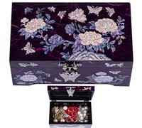 BinNADA Mother of Pearl Vintage Jewelry Box Trinket box with lid Asian Flower Abalone Shell Jewelry Holder Unique Oriental decor jewellery storage Korean souvenir (Purple)