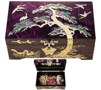 BinNADA Mother of Pearl Vintage Jewelry Box Trinket box with lid Asian Pine Tree Abalone Shell Holder Unique Oriental decor jewellery storage Korean souvenir (Purple)