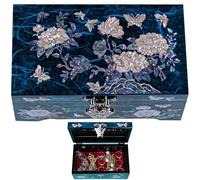 BinNADA Stunning Mother of Pearl Wooden Jewelry Box with Lid Vintage Perfect Inlay Abalone Shell Seashell Unique Oriental decor jewellery storage Korean gift (Purple Flower)