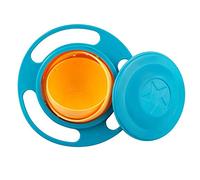 Binnan Funny Toy Baby Trainning 360 Degree Rotation Tableware Gyro bowl Spill-proof Bowl With Lid（Blue and Orange）