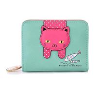 Binnan Girls' Cute Cat Purse Short Bifold Zipper Mini Wallet For Girls And Women (Green)