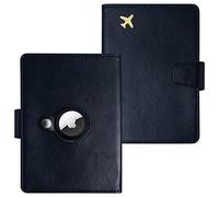 BINNIKY Passport Holder with Airtag Pocket, RFID Blocking Passport Wallet, Leather Passport Cover, Passport Case, Men/Women Cards Holder, Travel Wallet for Cards, Boarding Pass, ID, Black, Modern