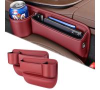 BINNXC 2Pcs Car Seat Gap Organiser for Mercedes-Benz S205 C205 A205 W212 S212 C207 A207 CLA CLS ML GLA GLK GLC, PU Leather Car Console Side Storage Box with Cable Hole,D-Red