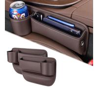 BINNXC 2Pcs Car Seat Gap Organiser for MG HS MG3 MG3 SW MG5 MG6 MG7 MG Navigators ZS MG GS HS, PU Leather Car Console Side Storage Box with Cable Hole,C-Brown