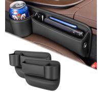 BINNXC 2Pcs Car Seat Gap Organiser for Mitsubishi ASX Sport Colt Galant Grandis L200 9 10 Pajero 2, PU Leather Car Console Side Storage Box with Cable Hole,A-Black