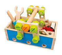 Bino 82147 - Kids Tool Box, Wooden Take Along Tool Kit, 50 Pieces, Multicolour. Suitable for Children from 36 Months. Size: 22×13×12 cm.