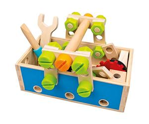 Bino 82147 - Kids Tool Box, Wooden Take Along Tool Kit, 50 Pieces, Multicolour. Suitable for Children from 36 Months. Size: 22×13×12 cm.