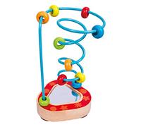 Bino 84200 - Wire Bead Maze for Toddlers. A Colourful Wire Bead Roller Coaster On a Wooden Base with a Mirror, Perfect for Practicing Fine Motor Skills. Size 9.5 × 15.5 × 9.5 cm.