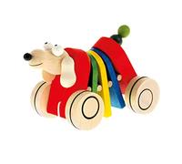 Bino 90988 - Colorfull Pull Along Dog, Funny Pull-along Toy Made Of Wood. Mimics The Dog's Movements And Help Engourage New Walkers. Size approx 23x10x10 cm.