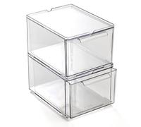 BINO | Clear Stackable Storage Drawers, Medium - 2 Pack | Clear Storage Drawers with Built-In Handles | Durable Plastic Organizer Drawer | Modular Stackable Drawer Acrylic Organizer