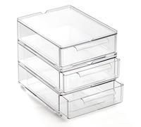 BINO | Clear Stackable Storage Drawers, Small - 3 Pack | Clear Storage Drawers with Built-In Handles | Durable Plastic Organizer Drawer | Modular Stackable Drawer Acrylic Organizer