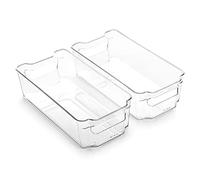 BINO | Stackable Storage Bins, Medium - 2 Pack THE STACKER COLLECTION Clear Plastic Built-In Handles BPA-Free Containers for Organizing Kitchen Pantry Multi-Use Organizer Bins