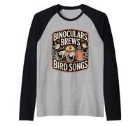 Binoculars Brews & Bird Songs Birdwatching Coffee Lover Raglan Baseball Tee