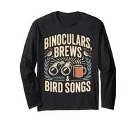 Binoculars Brews Bird Songs Birdwatching Coffee Retro Long Sleeve T-Shirt