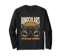 Binoculars Watching Wildlife Retro Sunset Vintage Long Sleeve T-Shirt