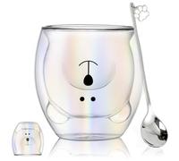 Binoster Bear Cup Cute Mugs for Women Iridescent Glass Double Wall Insulated Glasses Espresso Cup, Coffee Cup,Tea Cup,Milk Cup, Friend Gifts for Women Birthday Christmas Office and Personal