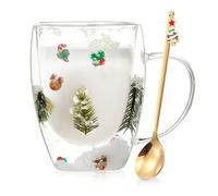 Binoster Christmas Gifts for Women Men Cute Snowflakes Glass Espresso Cups with Handle Xmas Socks Funny Double Walled Coffee Mugs Christmas Decorations Gifts for Mom Friends Kids Grandma