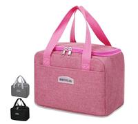 Binoster Insulated Lunch Bag Tote Bag for Women Wide Open Insulated Cooler Bag Water-Resistant Thermal Leak-Proof Lunch Organizer for Men Girls Outdoor Picnic Work (Rose Red Square)