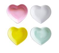 Binoster Super Cute Heart Sharpe Ceramic Sauce Dish,Mini Side Seasoning Dish,Condiment Dishes/Sushi Soy Dipping Bowl,Snack Serving Dishes,Love Porcelain Small Saucer Set(Set of 4) (4 Color)