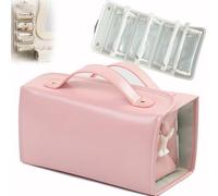 Binozinco Cosmetic Bag, Leather Waterproof Cosmetic Bagc, Hanging Roll-Up Makeup Bag Large Capacity Travel Wash Bag, Detachable Large Capacity Makeup Bag. (Pink)