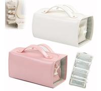 Binozinco Cosmetic Bag, Leather Waterproof Cosmetic Bagc, Hanging Roll-Up Makeup Bag Large Capacity Travel Wash Bag, Detachable Large Capacity Makeup Bag. (White+Pink)