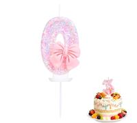 BinPhorm Number 0 Birthday Candle with Pink Bow & Glitter Sequins,Elegant 0st Birthday Cake Topper for Girls Butterfly Bow Tie Candle for Anniversaries & Celebrations
