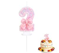 BinPhorm Number 2 Birthday Candle with Pink Bow & Glitter Sequins,Elegant 2st Birthday Cake Topper for Girls Butterfly Bow Tie Candle for Anniversaries & Celebrations