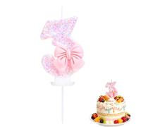 BinPhorm Number 3 Birthday Candle with Pink Bow & Glitter Sequins,Elegant 3st Birthday Cake Topper for Girls Butterfly Bow Tie Candle for Anniversaries & Celebrations