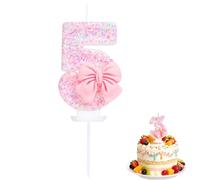 BinPhorm Number 5 Birthday Candle with Pink Bow & Glitter Sequins,Elegant 5st Birthday Cake Topper for Girls Butterfly Bow Tie Candle for Anniversaries & Celebrations