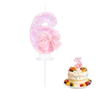 BinPhorm Number 6 Birthday Candle with Pink Bow & Glitter Sequins,Elegant 6st Birthday Cake Topper for Girls Butterfly Bow Tie Candle for Anniversaries & Celebrations