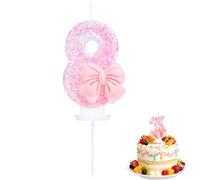 BinPhorm Number 8 Birthday Candle with Pink Bow & Glitter Sequins,Elegant 8st Birthday Cake Topper for Girls Butterfly Bow Tie Candle for Anniversaries & Celebrations
