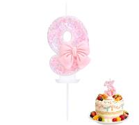 BinPhorm Number 9 Birthday Candle with Pink Bow & Glitter Sequins,Elegant 9st Birthday Cake Topper for Girls Butterfly Bow Tie Candle for Anniversaries & Celebrations