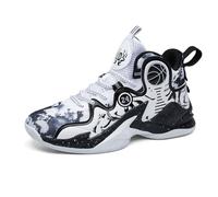 BINQER Men's High - Top Basketball Shoes with Unique Pattern Design, Lightweight and Durable for Sports(Black,2.5 UK)