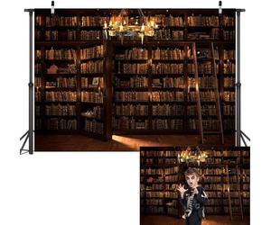 BINQOO 7x5FT Mysterious Wizard Library Backdrop Halloween Magic Book Secret Bookshelf door Background Magician's Place Party Banner Photo Backdrop
