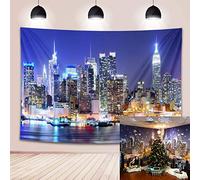 BINQOO 7x5FT New York City Skyline Backdrop New York Night Scene Background NYC Bridge Skyscraper Urban Light Photo Studio Porps