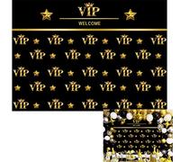BINQOO 7x5FT Welcome VIP Backdrop Black Gold VIP Party Background Movie Stars Birthday Party Decor Supplies