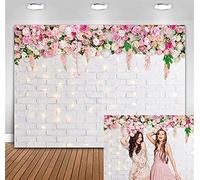 BINQOO 7x5ft White Flower Wall Backdrop White Brick 3D Floral Wall Photography Background Wedding Bridal Baby Shower Birthday Party Photo Booth Prop