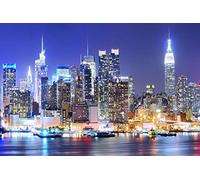 BINQOO New York City Skyline Backdrop 8x6FT New York Night Scene Background NYC Bridge Skyscraper Urban Light Photo Studio Porps