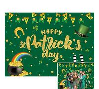 BINQOO St. Patrick's Day Backdrop Green Spring Shamrocks Gold Coin Hat Leprechaun Photo Background Irish National Day Celebration Supplies Festival Family Party 7x5ft