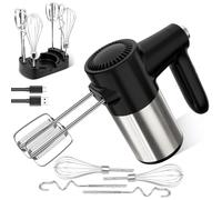 binROC Cordless Hand Mixer, Digital Display 7 Speeds USB Rechargeable Electric Hand Mixer with 6 Stainless Steel Attachments, Beaters, Dough Hooks and Base