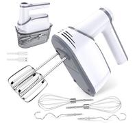 binROC Cordless Hand Mixer Electric, 12-Speed with Storage Case, White | Rechargeable, Eject Button, LED, Self-Stand, 6×304 Stainless Attachment, Overheat Protection, Quiet for Baking Dough Cake Egg