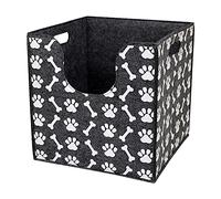 Bins & Things Foldable Dog Toy Box - 14 x 14 x 14 Inches, Thick Felt with Cute Dog Paws and Bones Prints, Curved Cutout