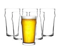 binsakao Beer Glasses Set of 6-560 ml Beer Ale Drinking Glasses with Traditional British Pub Design - Lead Free Easy Stacking