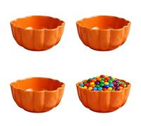 binsakao Candy Bowls Set of 4 - Small Pumpkin Dish - Ceramic Serving Bowl - Kitchen Baking Bowls, Oven Safe (Orange, 400 ml)