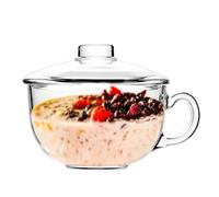 binsakao Glass Bowl with Lid - Cereal Bowl with Lid Handles - Soup Bowls Glassware for Oatmeal Dessert Pasta Rice - Breakfast Bowls Microwave Dishwasher Safe (Clear, 600 ml / 20 oz)