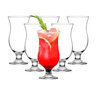 binsakao Hurricane Glasses Set of 6 - Pina Colada Cocktail Glass 410 ml - Clear Tulip Drinking Cups for Juices, Full-Bodied Beer, Tropical Drinks, Water, Beverages